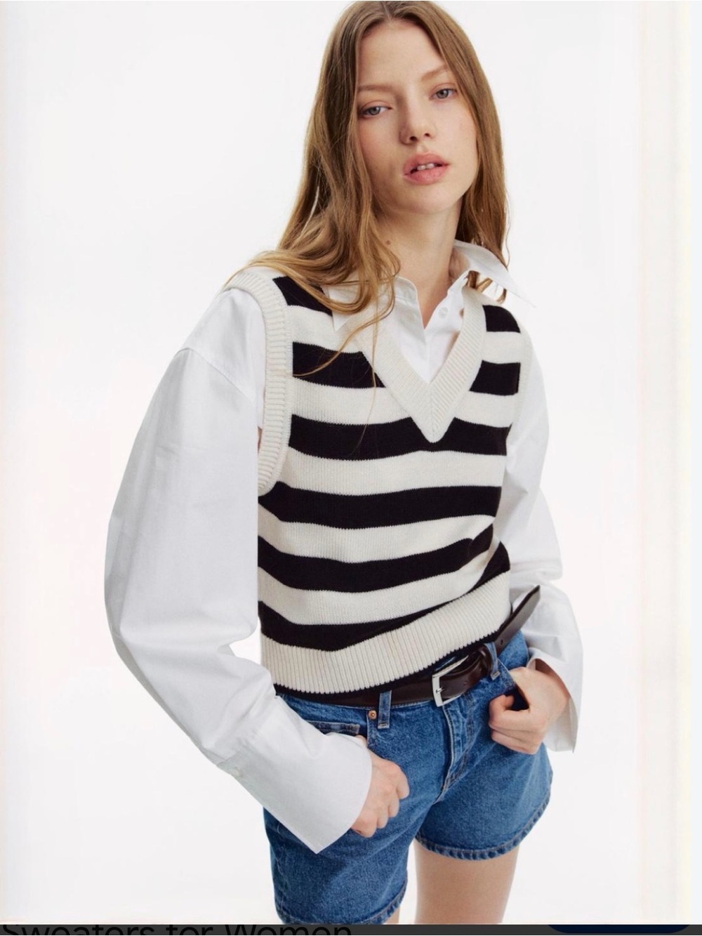 Asos Striped V-Neck Knit Sweater Vest - Black & White Size Small